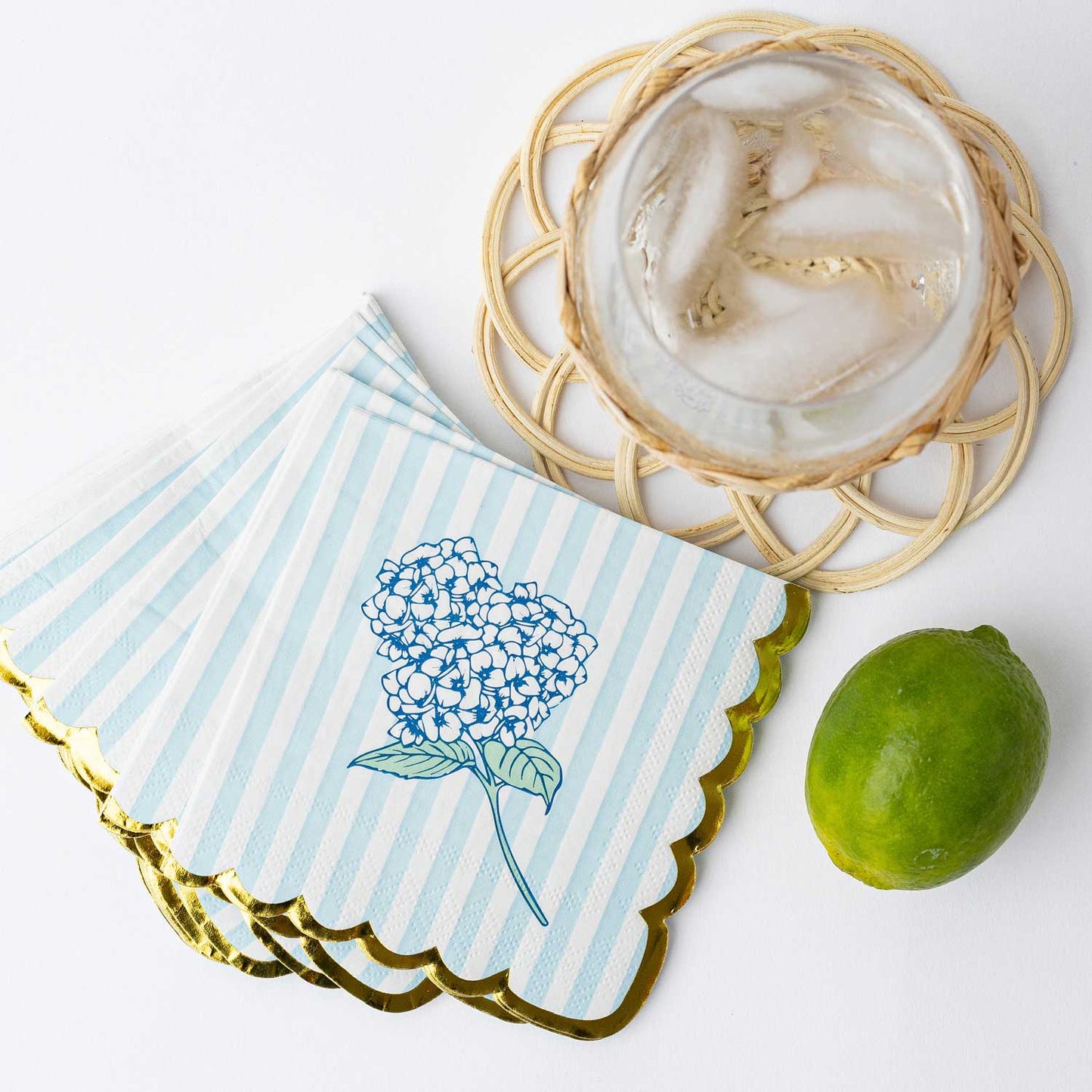Hydrangea Baby Blue Paper Beverage Cocktail Napkin - 16 Pack