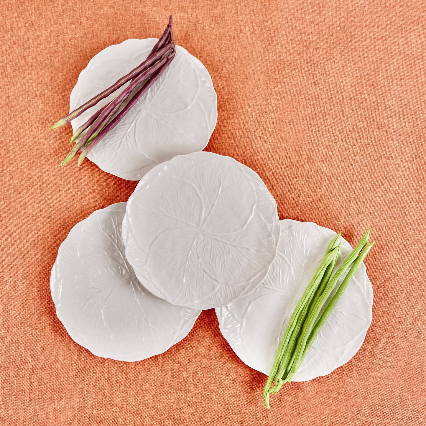 White Cabbage Leaf Dinner Melamine Plates - Set of 4