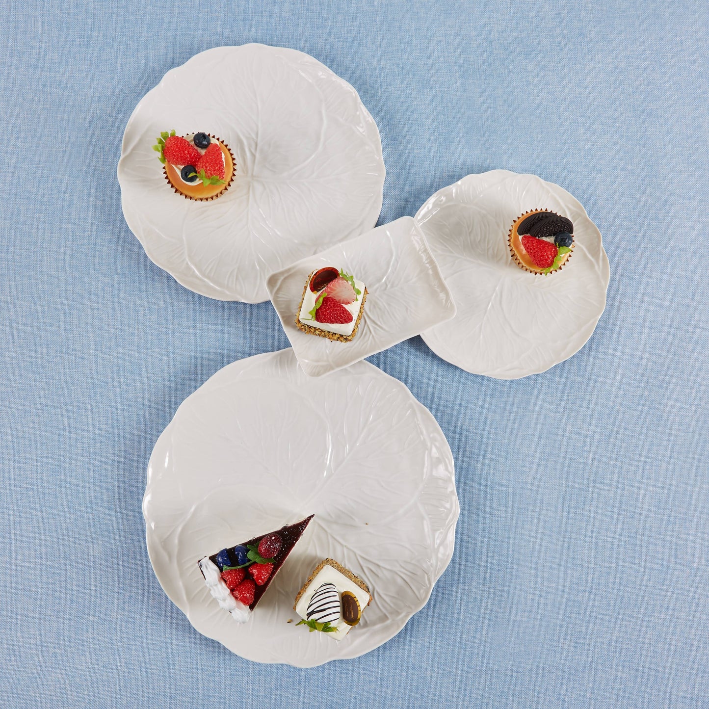 White Cabbage Leaf Dinner Melamine Plates - Set of 4