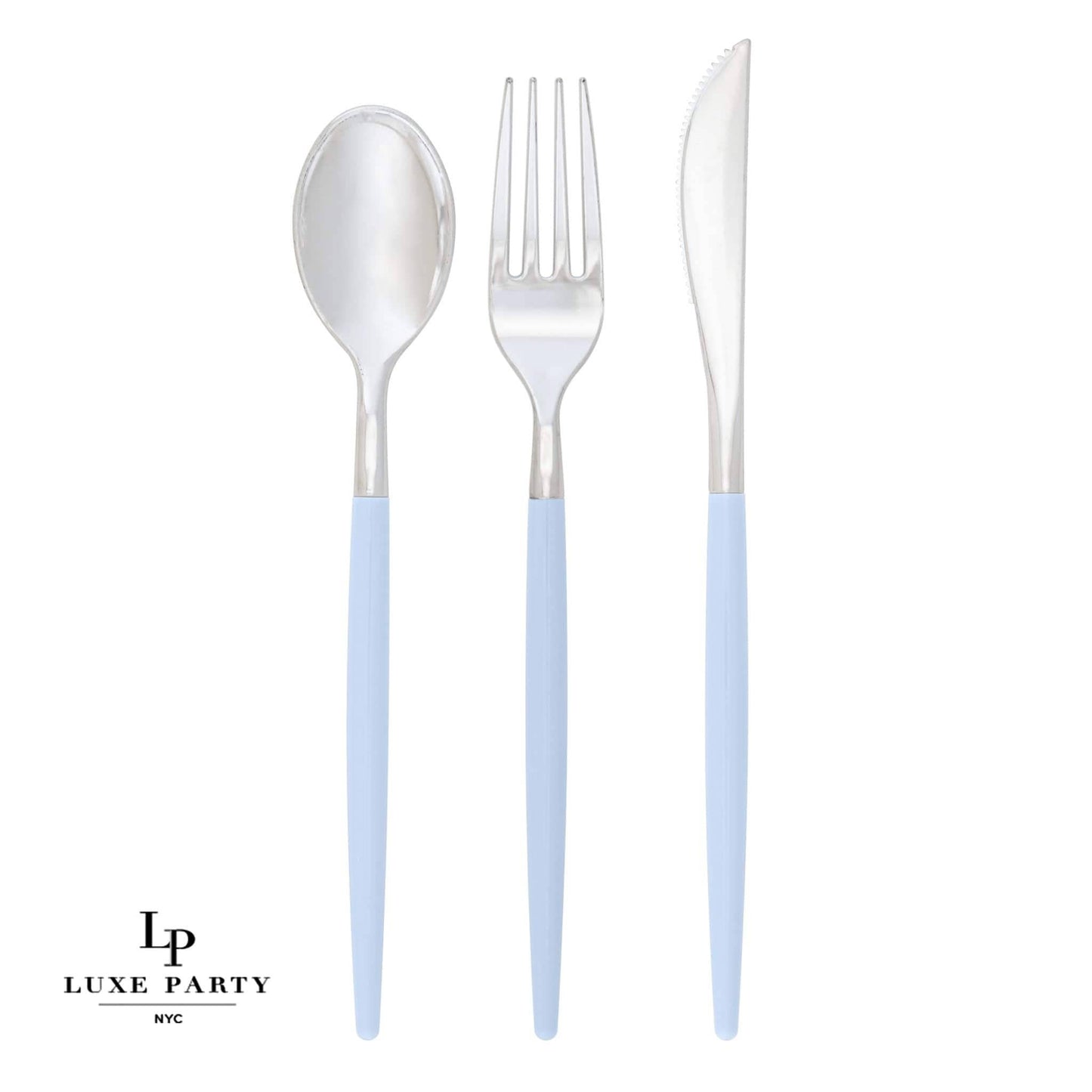 Americana Ice Blue and Silver Plastic Cutlery Set - 32 Pieces