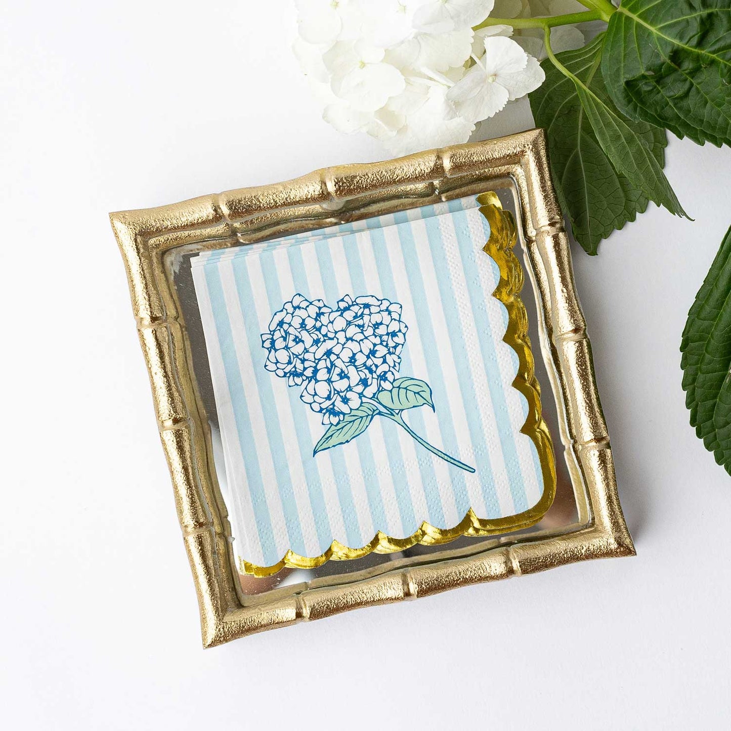 Hydrangea Baby Blue Paper Beverage Cocktail Napkin - 16 Pack