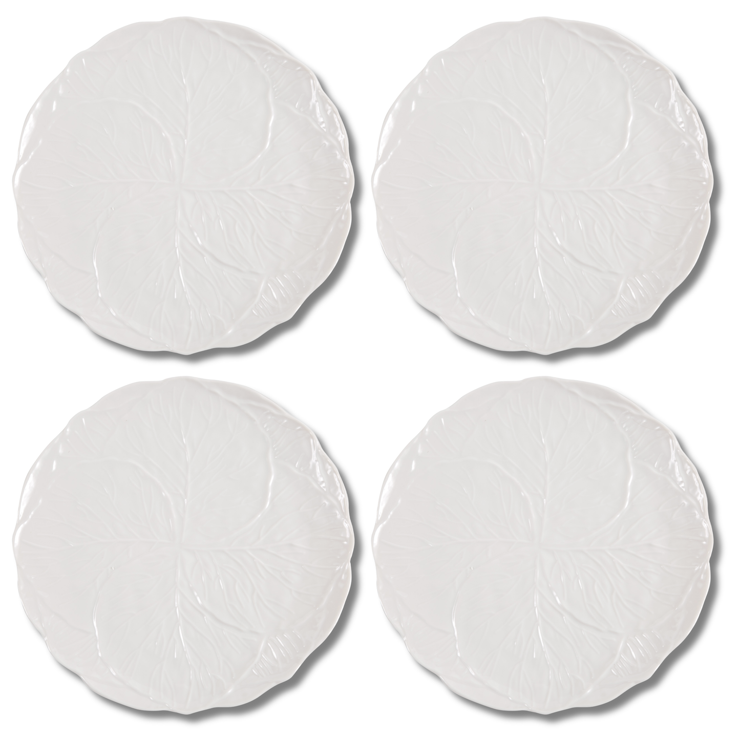 White Cabbage Leaf Dinner Melamine Plates - Set of 4