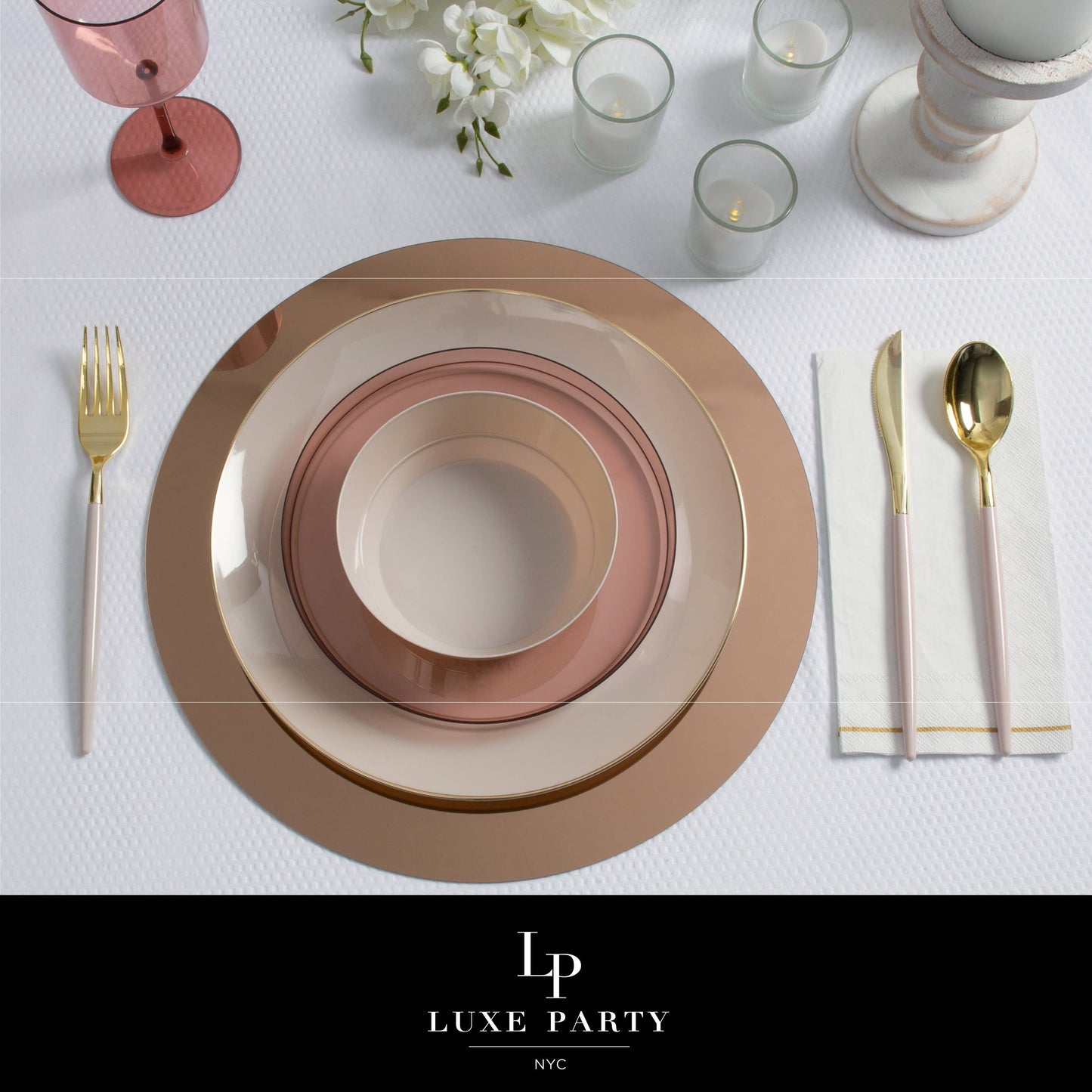 Linen and Gold Plastic Cutlery Set - 32 Pieces