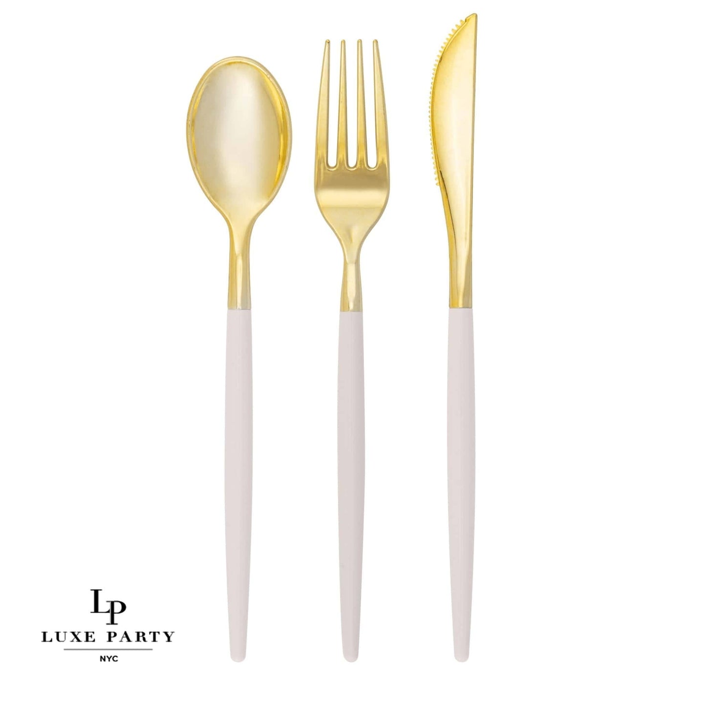 Linen and Gold Plastic Cutlery Set - 32 Pieces