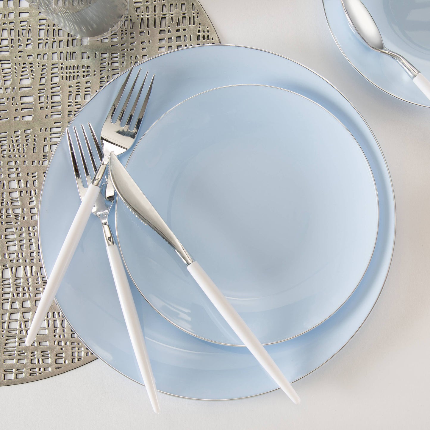 White and Silver Plastic Cutlery Set - 32 Pieces