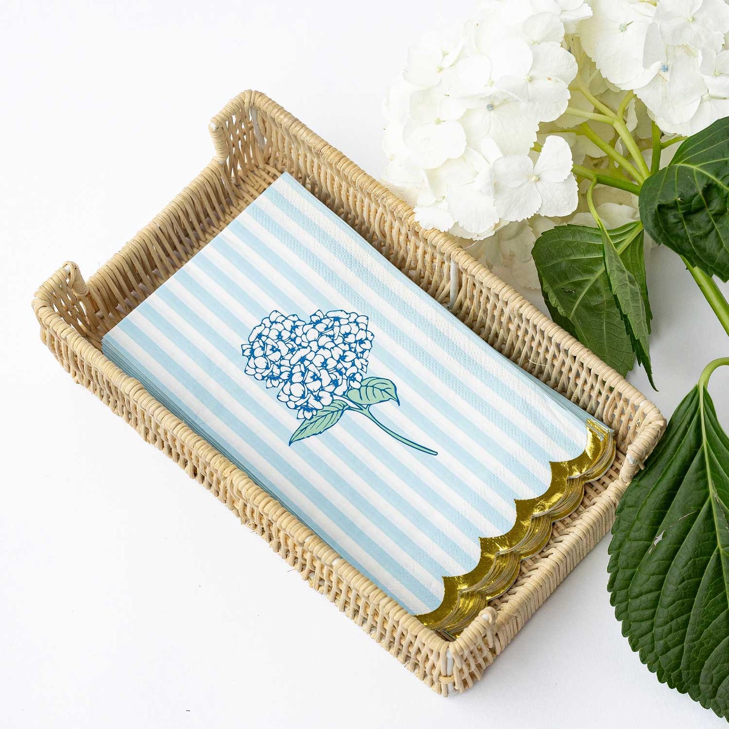 Hydrangea Baby Blue Paper Guest Dinner Napkin - 16 Pack