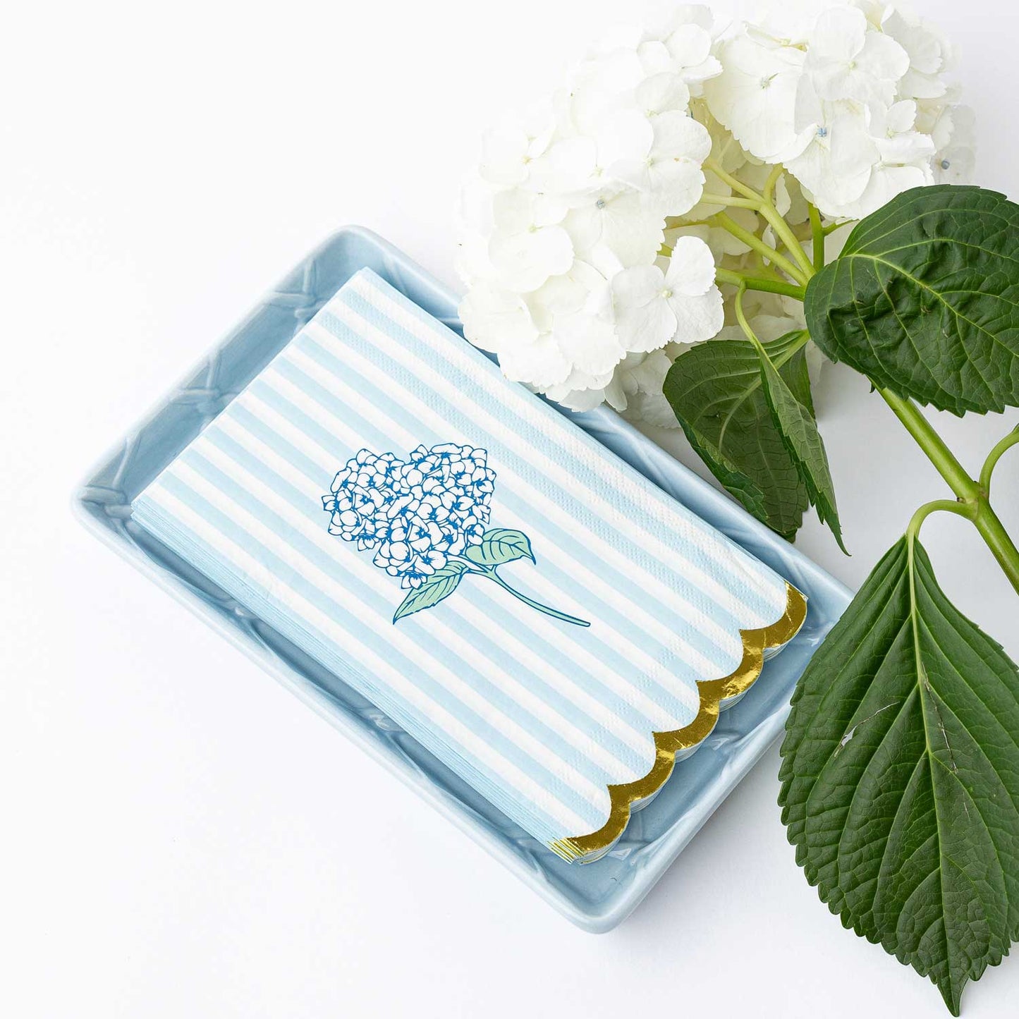 Hydrangea Baby Blue Paper Guest Dinner Napkin - 16 Pack