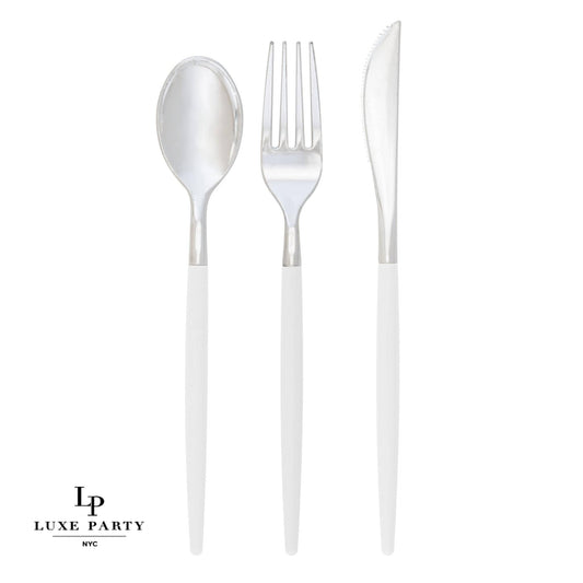White and Silver Plastic Cutlery Set - 32 Pieces